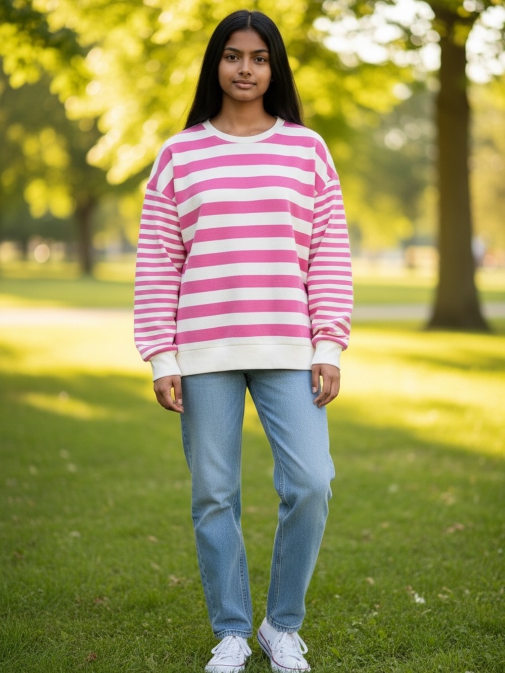 Lg Dark Pink and White Striped Thermal Shirt